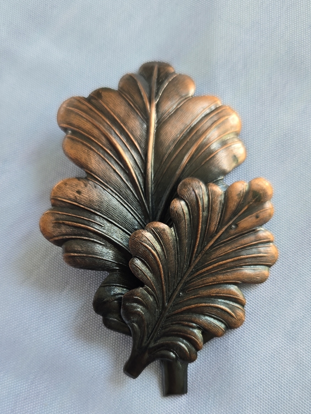 Vintage Antique Copper Tone Double Leaf Brooch Pin Nature Botanical Statement